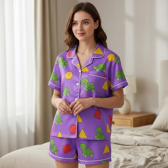 Discover Turtle Pattern Beach Satin Pajamas Set, Kpop Demon Hunters Pajamas, Zoey Pajamas