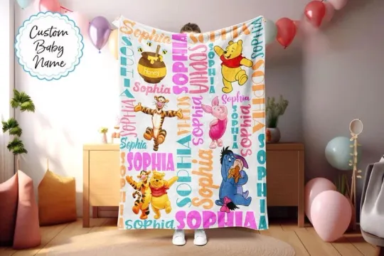 Discover Personalized Disney Winnie The Pooh & Friends Disney Holiday Fleece Blanket
