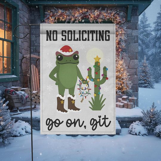 Discover No Soliciting Frog Christmas Flag, Funny Holiday Garden Flag, Go On Git Cowboy Frog Decor, Western Outdoor Yard Decoration