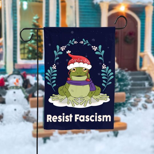 Discover Resist Fascism Christmas Flag, Cute Frog Activist Garden Decor, Funny Political Holiday Banner, Anti Fascist Gift for Home Porch.
