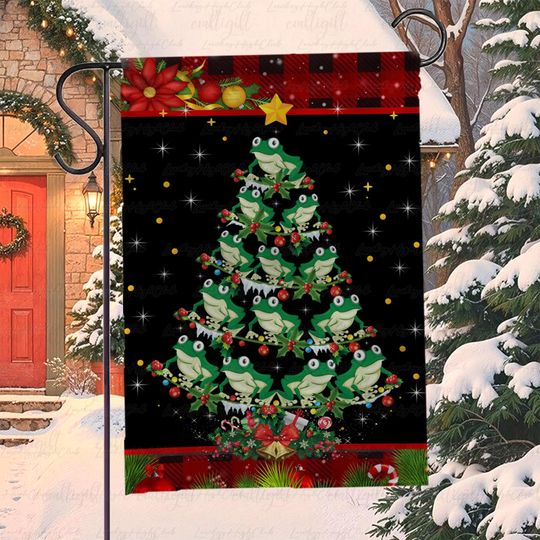 Discover Funny Frog Christmas Tree Garden Flag, Green Frog Holiday Porch Flag, Frog Lovers Festive Yard Flag, Frog Winter Holiday Decor Flag