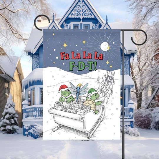 Funny FDT Christmas Garden Flag, House Banner, Frog, Turtle, Dragonfly, Anti Trump Holiday Decoration, Resistance, Subtle Political Flag