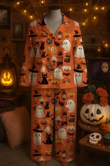 Discover Halloween Pajama Set for Family, Cute Ghost Pumpkin Bat Spider Web Sleepwear