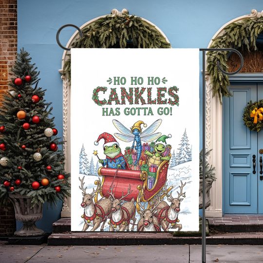 Anti Trump Cankles Christmas Flag, Garden Flag, Frog Dragonfly Turtle FDT House Banner, Subtle F Trump, Resistance Holiday