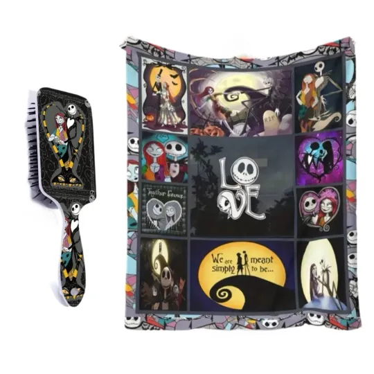 Discover New 2pc Disney Nightmare Before Christmas Flannel Throw Blanket & Hairbrush