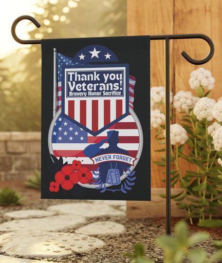 Thank You Veterans Never Forget Poppy Patriotic Garden Yard Flag, Outdoor Double-Sided Hanging Garden Flag, Veterans Day Gift Flag