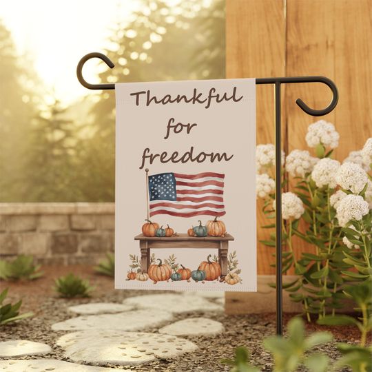 Discover Patriotic Pumpkin Garden Flag: Thankful for Freedom, Veteran's Day Porch Decor
