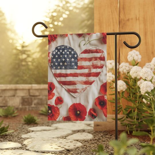 Poppies Memorial Day Garden Flag, Patriotic Garden Flag, American Veteran Flag, Patriotic Gift, Front Porch Flag, Red Poppies Flag