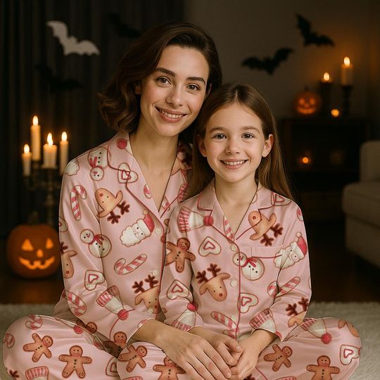 Discover Cute Christmas Pajamas Set with Festive Tree, Bow and Holly Pajama Set