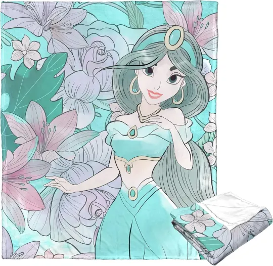 Discover Disney Aladdin Floral Fantasy Jasmine Cozy Fleece Blanket