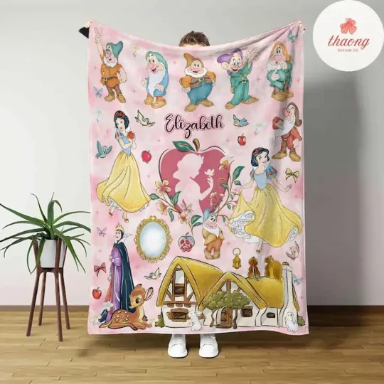Discover Disney Snow White Princess & Seven Dwarfs Watercolor Customize Fleece Blanket