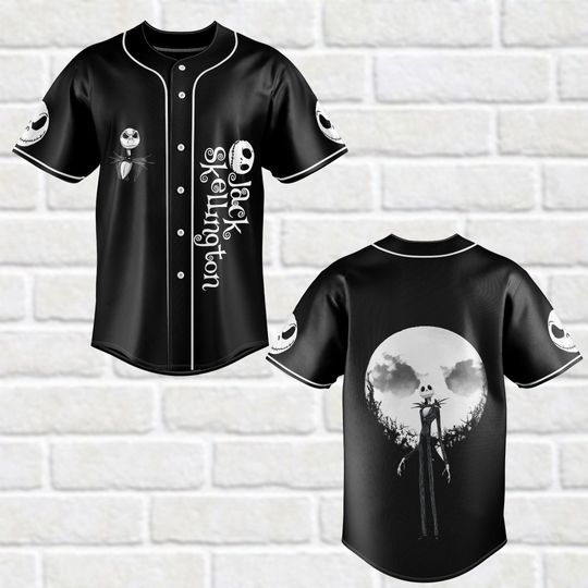 Jack Skellington Jersey, Nightmare Before Christmas Shirt, Black Halloween Baseball Jersey