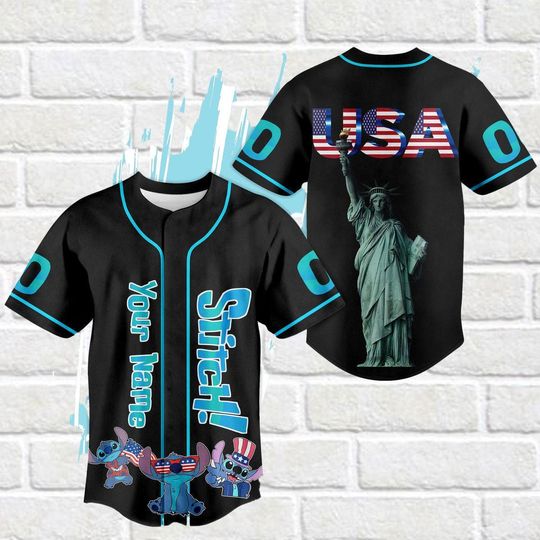 Discover Stitch Baseball Jersey, Custom Name 4th of July Shirt