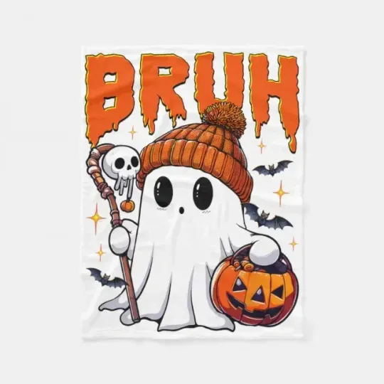Discover Cute Bruh Ghost Fleece Blanket for Halloween – Trick or Treat Theme