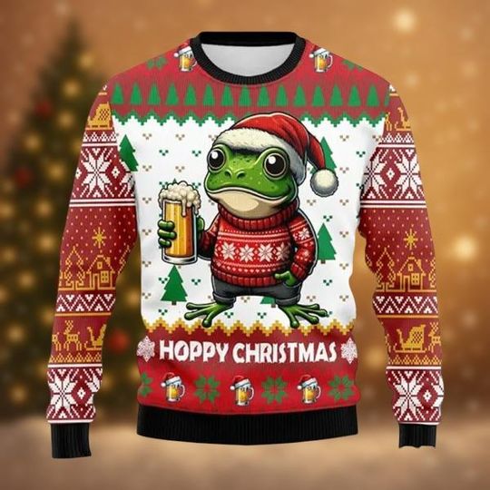 Discover Frog Santa Christmas Ugly Sweater, Funny Frog Sweater, Animal Xmas Sweater, Holiday Sweater, Happy Christmas Sweater For Men Women Kids