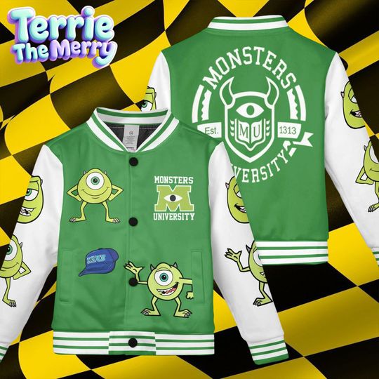 Mike Wazowski Monsters University Baseball Jacket, Kids & Youth Varsity Jacket