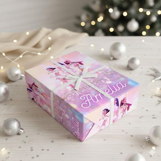 Custom Huntrix Pastel Wrapping Paper, K-Pop Demon Hunter Holiday Wrapping Sheets, Christmas Gift Wrap, Dreamy Aesthetic Wrapping Paper