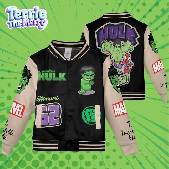 Hulk Marvel Super Hero Baseball Jacket, Kids & Youth Varsity Jacket