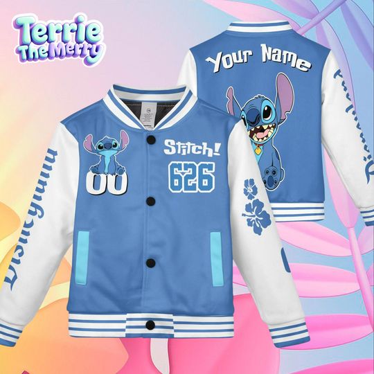 Discover Custom Blue Stitch Varsity Jacket, Disney Alien 626 Baseball Jersey