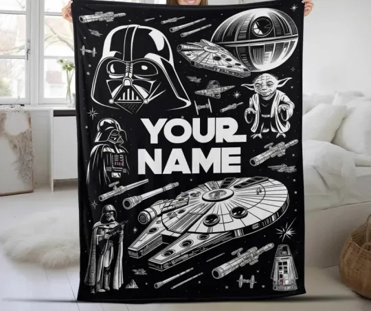 Discover Disney Star Wars Darth Vader Yoda Death Star Black Customize Fleece Blanket