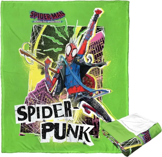 Discover Disney Spider-Man Across The Spider-verse Spider Punk Green Cozy Fleece Blanket