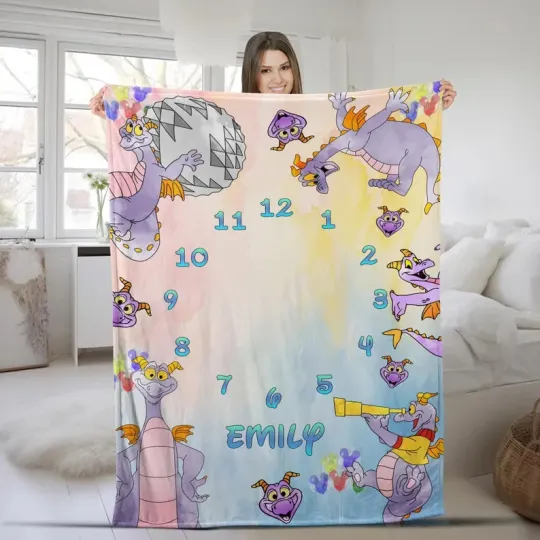 Discover Disney Figment One Little Spark Epcot Park Milestones Customize Fleece Blanket