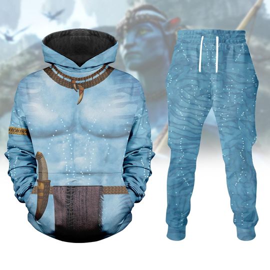 Discover Avatar Costume Hoodie Men Joggers Jake Sully Cosplay Outfit Blue Tribal Pandora Halloween Costume