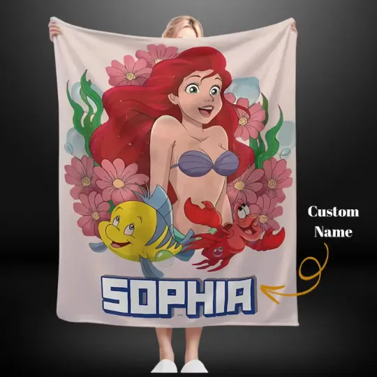 Discover Personalized Disney Little Mermaid Princess Ariel And Friends Fleece Blanket