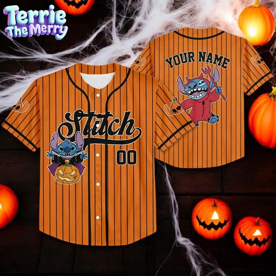 Discover Personalized Disney Stitch Halloween Baseball Jersey, Custom Halloween Jersey Shirt