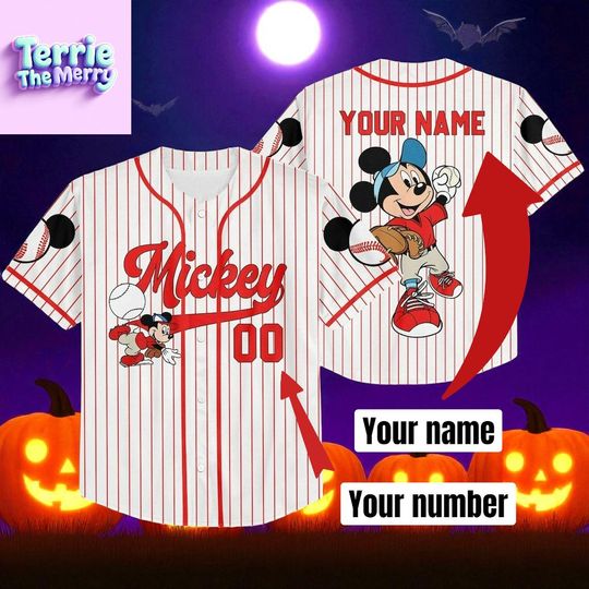 Discover Cartoon Mouse Pinstripe Baseball Jersey  Custom Name & Number Jersey Shirt