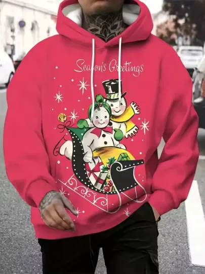 Discover Funny Snowman Christmas Hoodie 3D Red Pullover Holiday Unisex Outfit