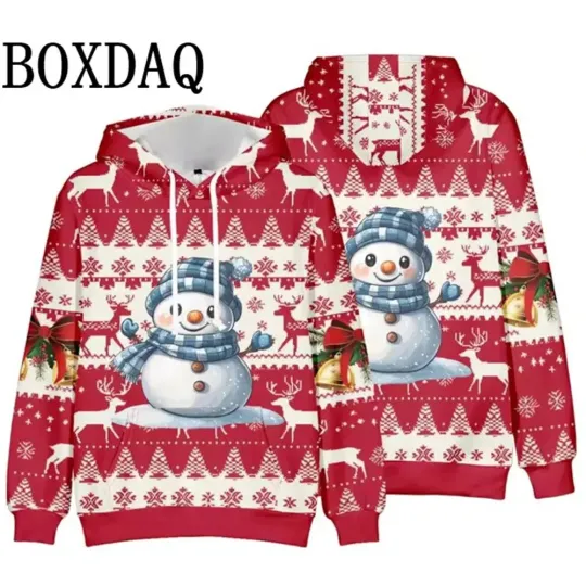 Discover Snowman and Reindeer Christmas Hoodie Winter Holiday Pullover Sweatshirt