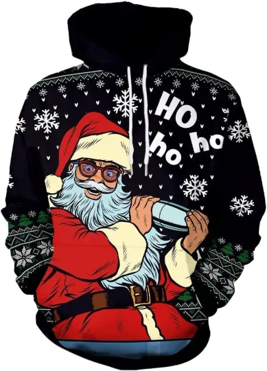 Discover Santa Hoodie Retro Style Print Winter Hooded Sweatshirt