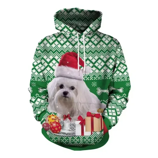 Discover Santa Sleigh Christmas Lights Graphic Hoodie Holiday Pullover
