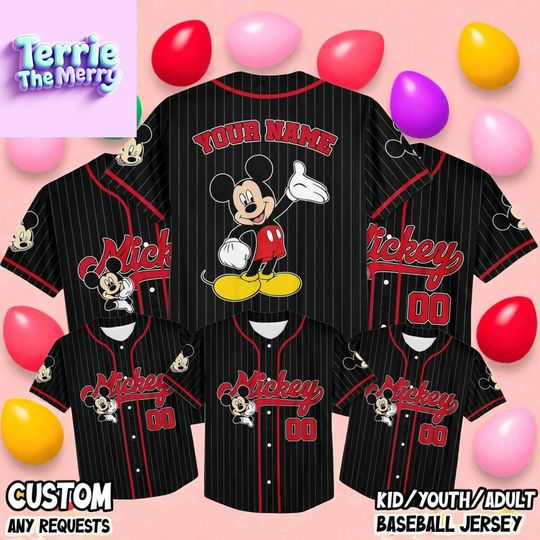 Discover Cartoon Baseball Jersey Shirt, Black Red Striped Sport Top, Custom Name Number Jersey