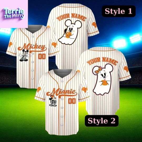 Discover Halloween Ghost Baseball Jersey Shirt, Cute Striped Costume Top, Custom Name Number Jersey for Kids Youth Adults