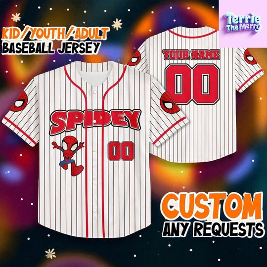 Discover White Red Striped Baseball Jersey | Retro Cartoon Style Sports Shirt | Fun Unisex Team Outfit | Custom Number Sporty Top