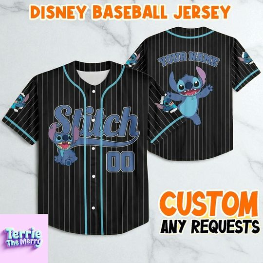 Discover Black Pinstripe Baseball Jersey | Cute Cartoon Style Sports Shirt | Retro Team Outfit | Fun Unisex Jersey with Custom Number