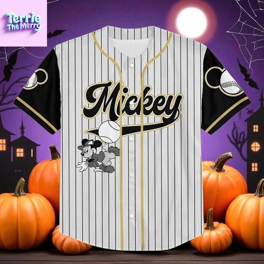 Discover Cartoon Mouse Pinstripe Baseball Jersey  Custom Name Jersey Shirt for Family Matching, Theme Park Trips & Gifts