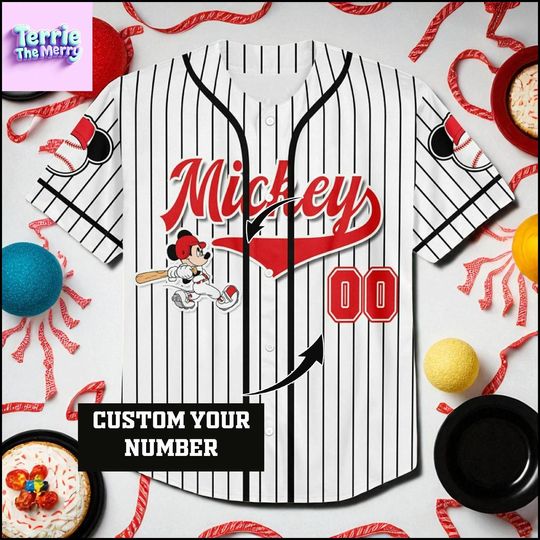Discover Cartoon Friends Pinstripe Baseball Jersey  Custom Name Jersey Shirt for Family Matching, Theme Park Trips & Gifts