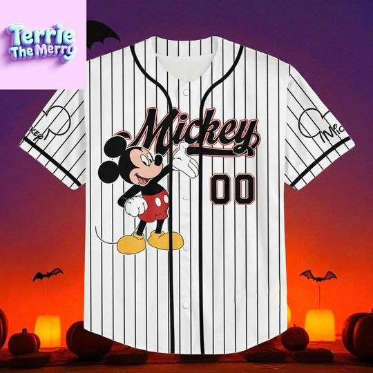Discover Cartoon Mouse Pinstripe Baseball Jersey  Custom Jersey Shirt for Family Matching, Theme Park Trips & Gifts