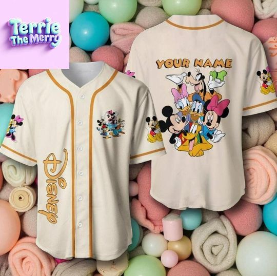 Discover Cartoon Friends Baseball Jersey  Custom Name Jersey Shirt for Family Matching, Theme Park Trips & Gifts