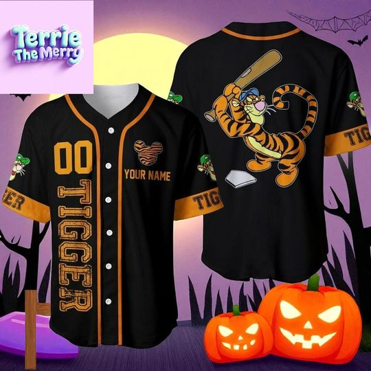 Discover Cartoon Tiger Baseball Jersey  Custom Name Jersey Shirt for Kids, Family Matching & Fun Outfits