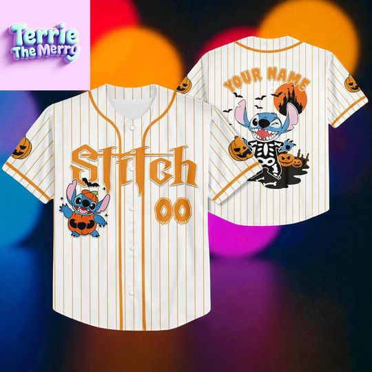 Discover Cartoon Alien Halloween Baseball Jersey  Custom Name Jersey Shirt with Pumpkin Design for Family & Kids