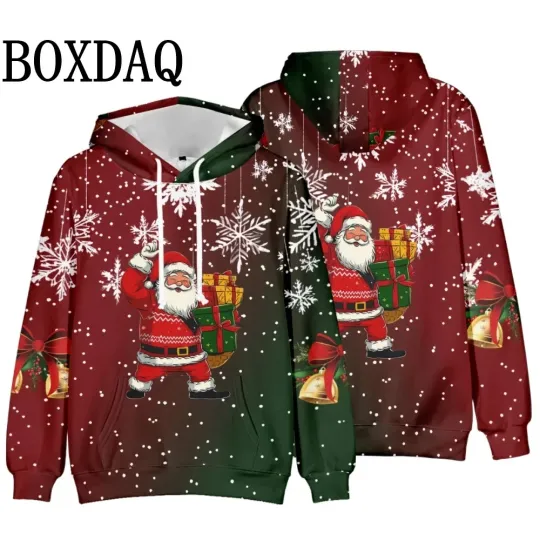 Discover Santa Claus Gift Print Hoodie Christmas Snowflake Pullover Sweatshirt