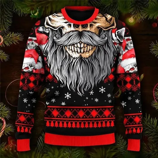 Discover Christmas Skull Sweatshirt Hoodie 3D Print Funny Ugly Sweater Pullover Unisex