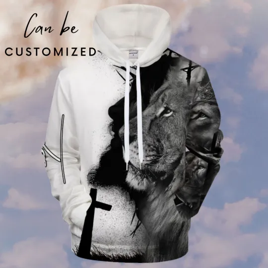 Discover Christian Jesus Lion Face 3D Hoodie, All-Over Print Hoodie XS 6XL Christmas Gift