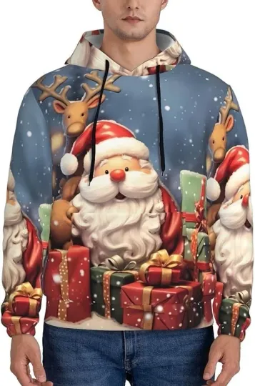 Santa Claus & Reindeer Christmas Hoodie 3D Print Gifts Snow Unisex Pullover