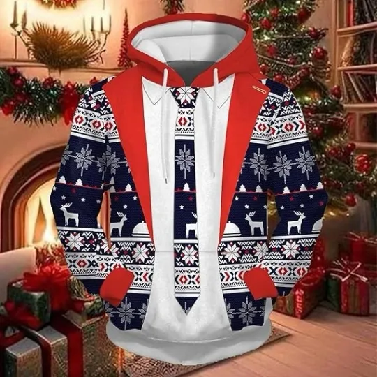 Discover Christmas Suit Hoodie 3D Print Reindeer Snowflake Pattern Unisex Holiday