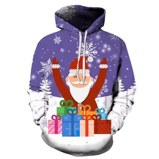Discover Santa Sleigh Ride Hoodie Colorful Christmas Lights Pullover